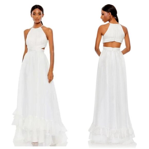MAC DUGGAL Pleated Cutout Halter Neck Gown in White Size US 4 - Picture 1 of 9
